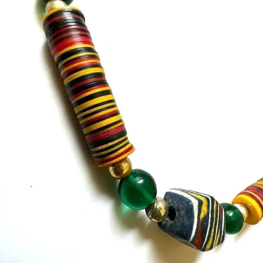 African coconut shell beaded disc necklace